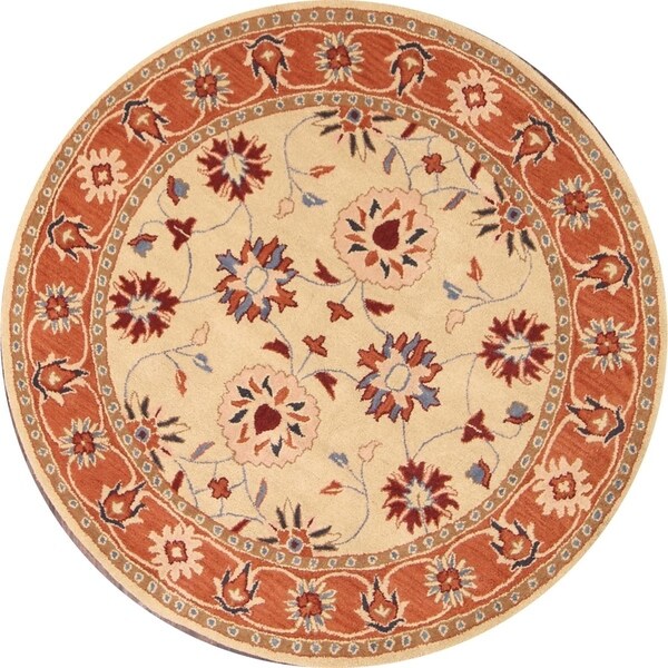 Hand Tufted Wool Oushak Agra Floral Rug Yellow Carpet - 5'9" round