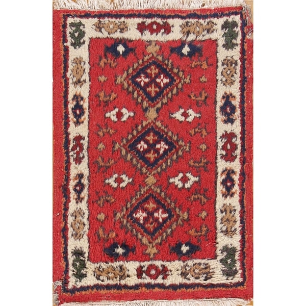 Indo Traditional Hand Made Hamedan Oriental Geometric Rug - 1'10" x 1'2"