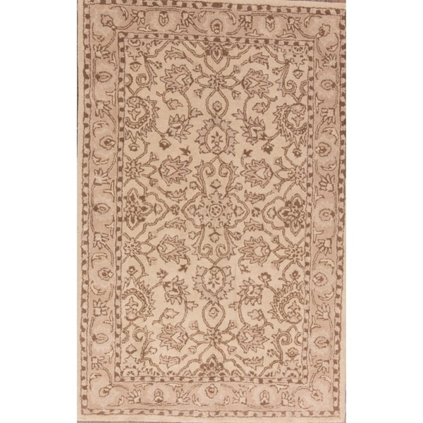 Copper Grove Smorumnedre Hand-tufted Wool Classical Floral Area Rug Eastern Beige - 8'2" x 5'2"