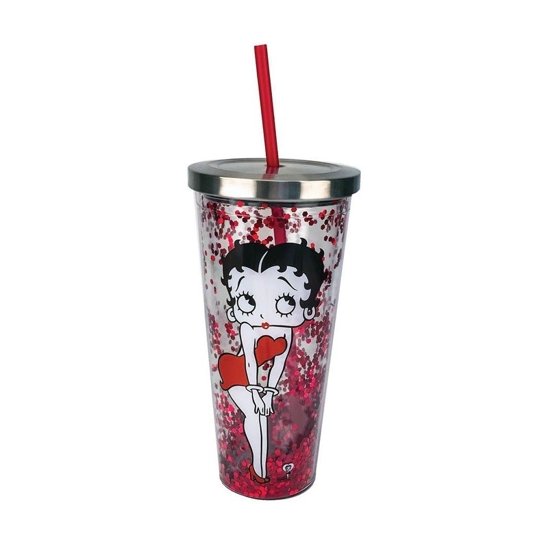 Spoontiques 20 Oz Lovely Betty Boop Glitter Insulated Acrylic Cup with Straw