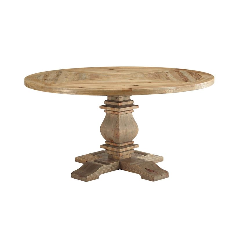 Column 59" Round Pine Wood Dining Table - Brown