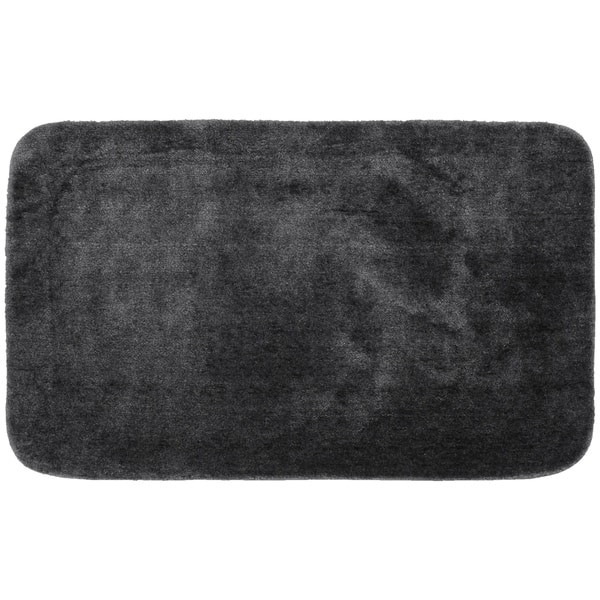 Traditional Plush Dark Grey Washable Nylon Bathroom Rug Dark Grey Washable Nylon Bathroom Rug