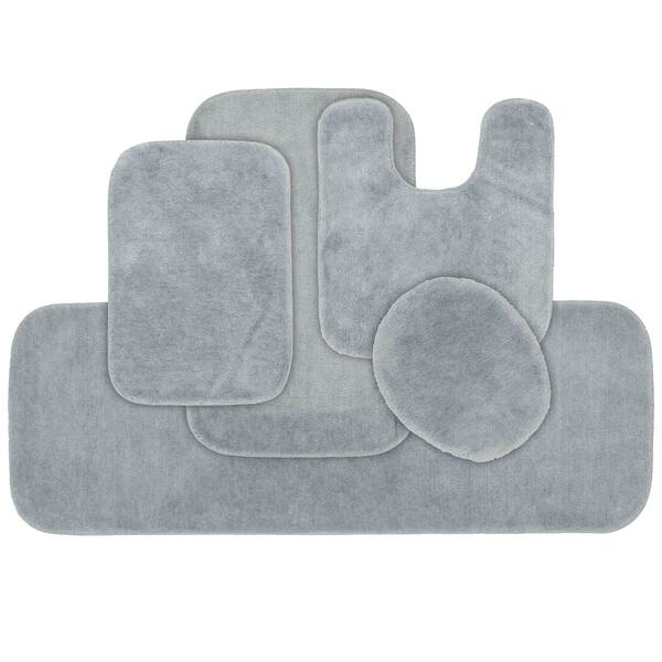 Traditional Plush Platinum Grey Washable Nylon Bathroom Rug Washable Nylon Bathroom Rug