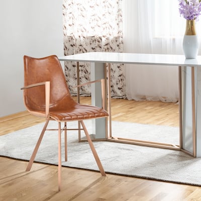 Bella Dining Chair in Copper Brushed Stainless Steel and Brown