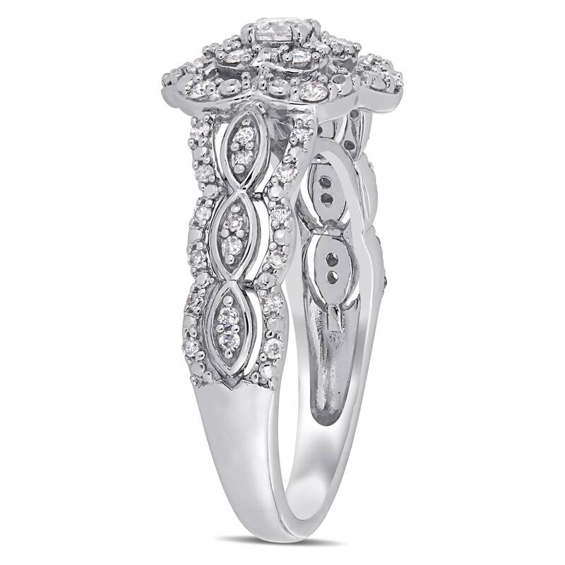 Miadora 10k White Gold 3/8ct TDW Diamond Floral Halo Engagement Ring