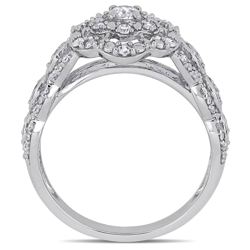 Miadora 10k White Gold 3/8ct TDW Diamond Floral Halo Engagement Ring