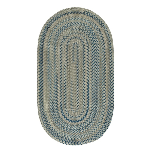 Capel Rugs Braided Melange Blue Beige Wool Area Rug - 2' 3" x 9' oval
