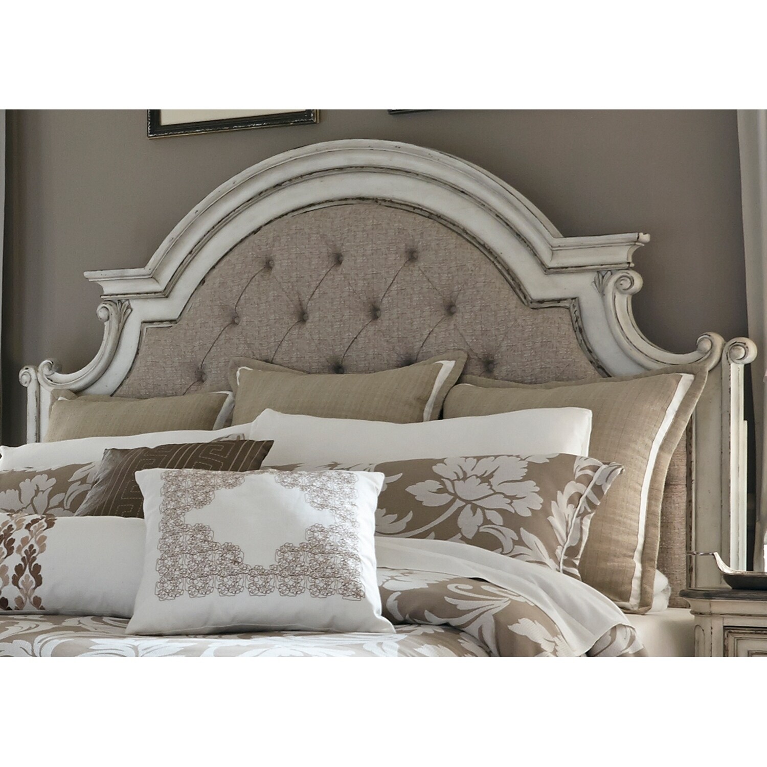 Magnolia Manor Antique White King Upholstered Panel Headboard King Upholstered Panel Headboard
