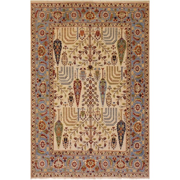Khurgeen Garish Virgilio Ivory/Lt. Blue Wool Rug (7'11 x 9'11) - 7 ft. 11 in. x 9 ft. 11 in.