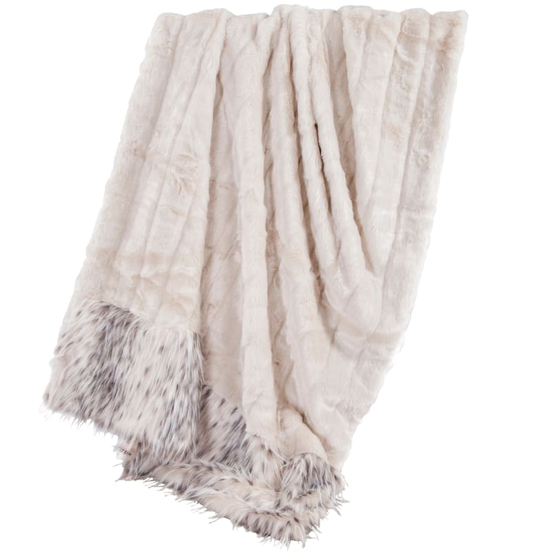 Hiend Accents White Faux Mink & Snow Leopard Oversized Throw Blanket, 50" x 80", 1PC