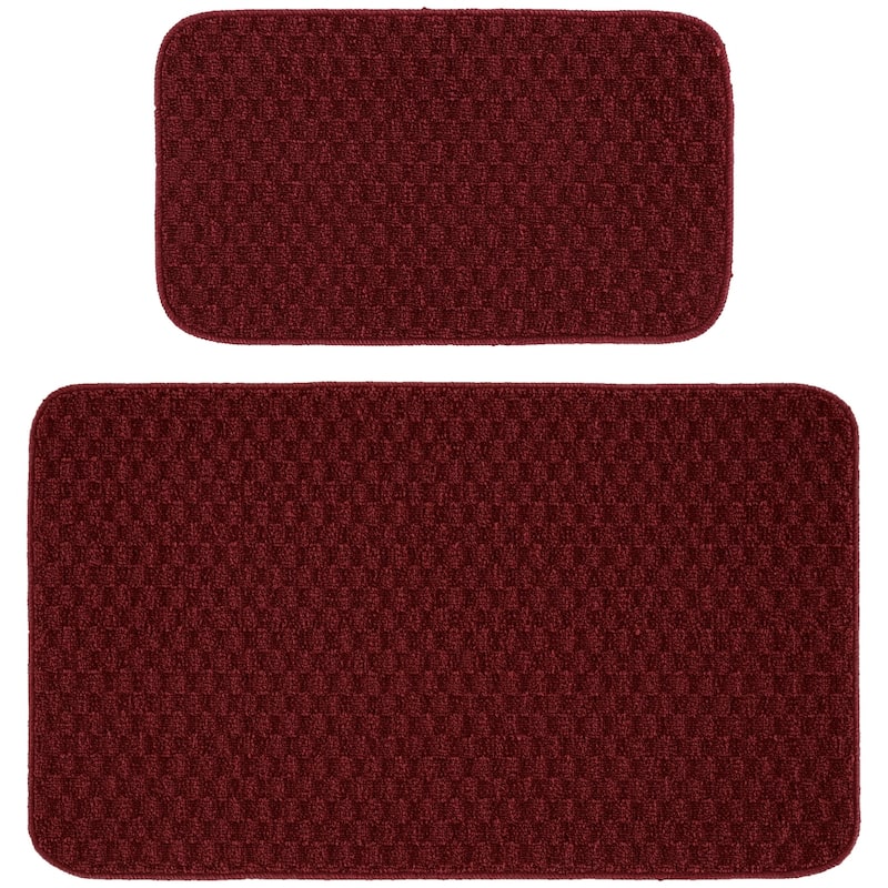 Garland Rug Town Solid Checkered Durable Kitchen/ Door Mat Accent Rug - 18" x 30" & 24" x 40" - Chili