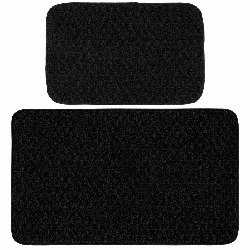 Garland Rug Town Solid Checkered Durable Kitchen/ Door Mat Accent Rug - Set2(18"x30", 24"x40") - Black