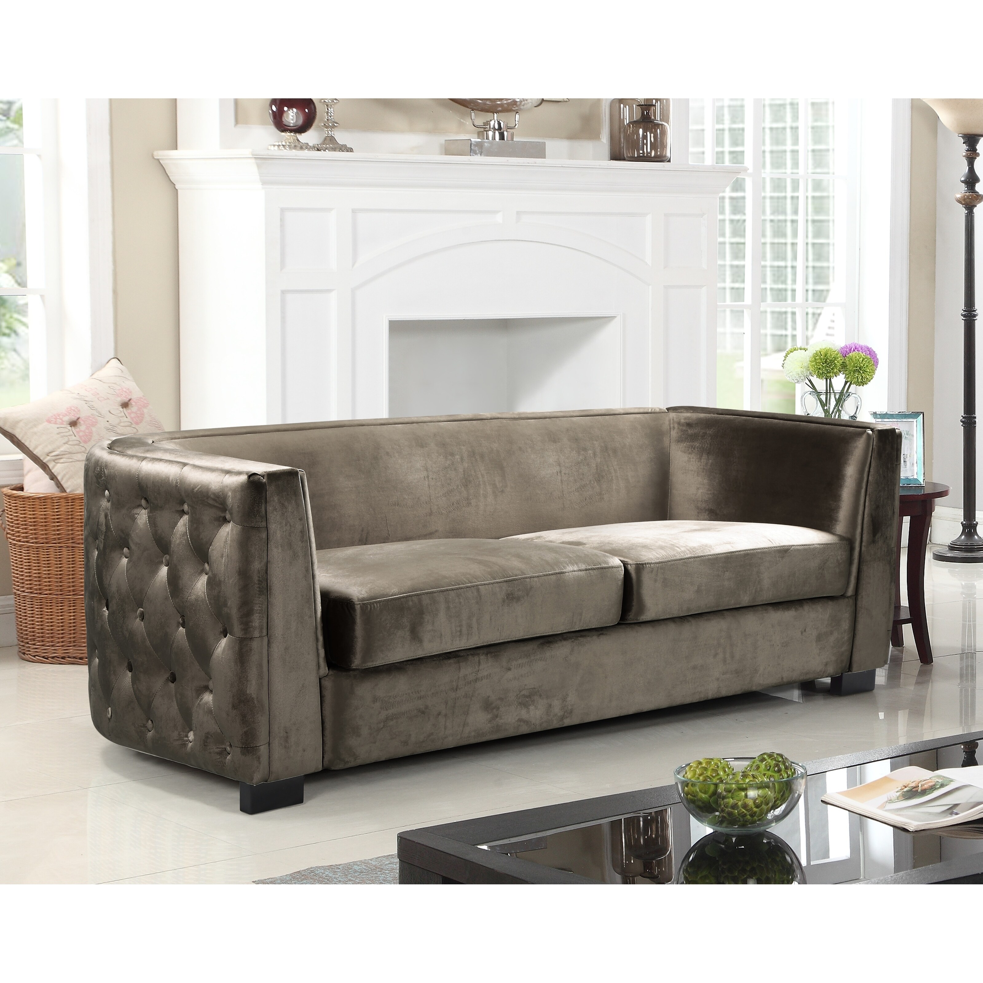 Chic Home Ivos Sofa Velvet Upholstered Button Tufted