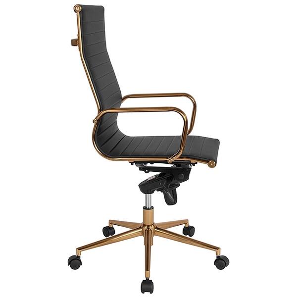 Contemporary High Back Black Ribbed Leather Executive Adjustable Swivel Office Chair With Gold Frame Overstock 25722333