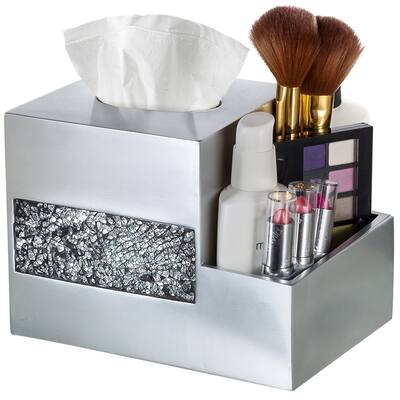 Brushed Nickle Tissue Box Cover Multi-Function Organizer (Silver)