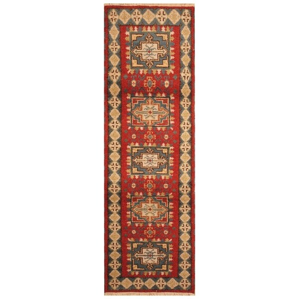 Handmade Kazak Wool Rug (India) - 2'1 x 6'6