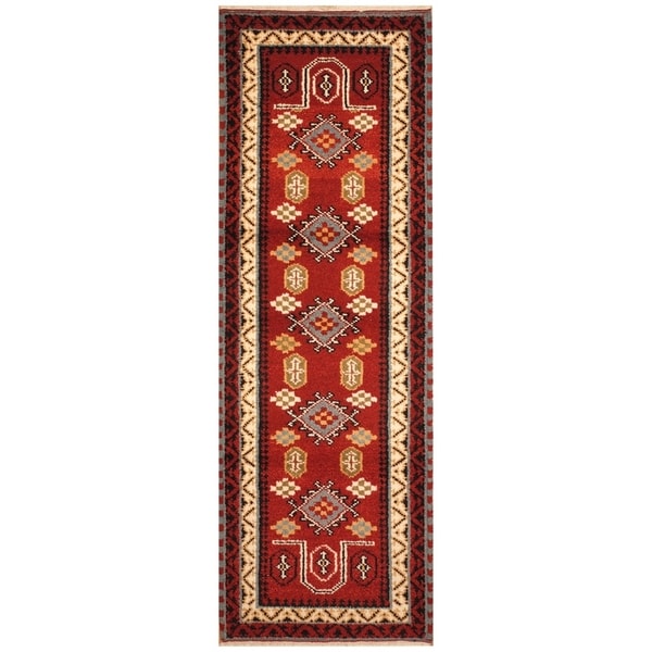Handmade Kazak Wool Rug (India) - 2'3 x 6'8