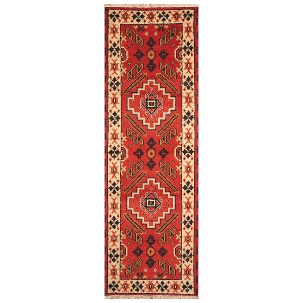 Handmade Kazak Wool Rug (India) - 2'2 x 6'6