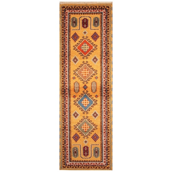 Handmade Kazak Wool Rug (India) - 2'2 x 6'9