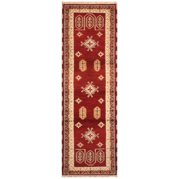 Handmade Kazak Wool Rug (India) - 2'2 x 6'8