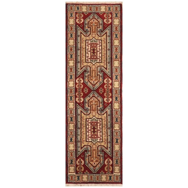 Handmade Kazak Wool Rug (India) - 2'1 x 6'5