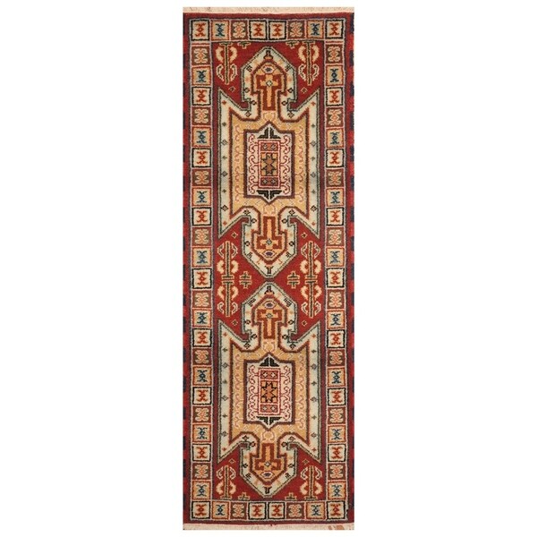 Handmade Kazak Wool Rug (India) - 2'2 x 6'6