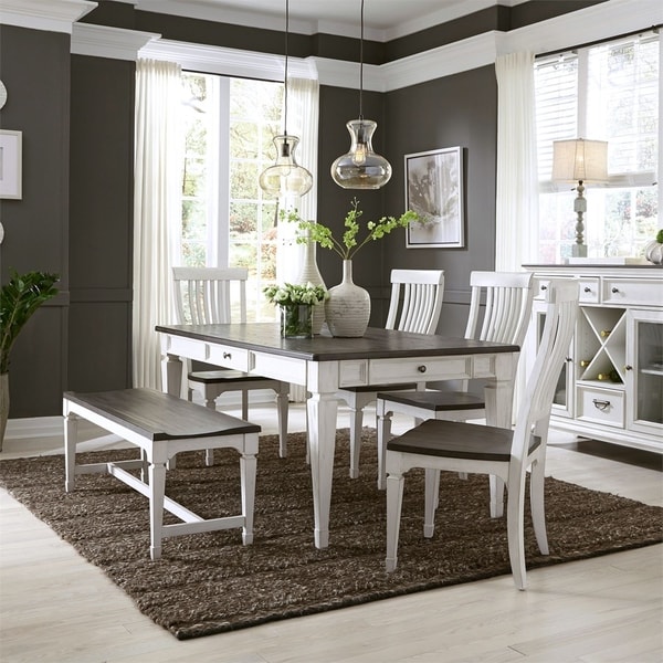 Allyson Park Wirebrushed White 6-piece Rectangular Table Set