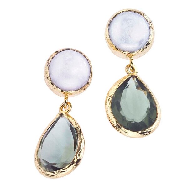 18k Gold Plate Pearl Green Quartz Earrings Free Shipping 18k Gold Plate Pearl Green Quartz Earrings