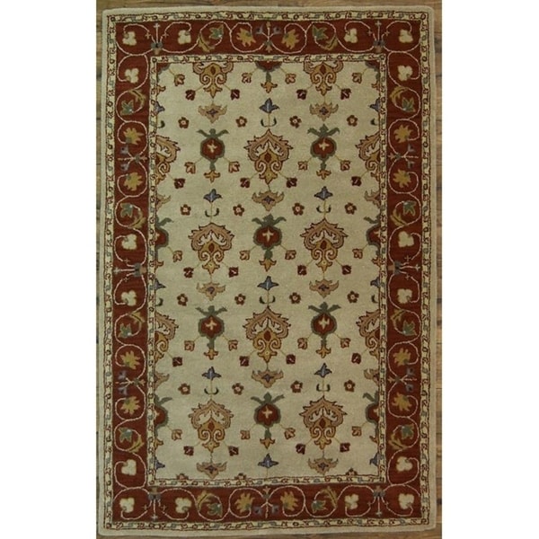 Oushak Agra Hand Made Floral Area Rug Oriental Beige - 8'0" x 5'1"