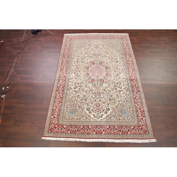 Vintage Hand Made Traditional Floral Nain Toodeshk Persian Area Rug - 10'10" x 6'10"
