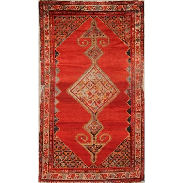 Antique Handmade Traditional Bibikabad Hamedan Persian Floral Area Rug - 6'8" x 3'10"
