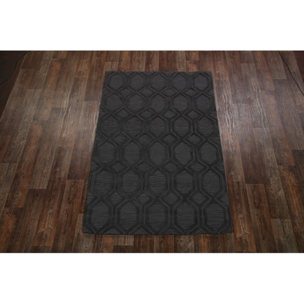 Hand Made Wool Floral Area Rug Eastern Blue Carpet - 5' x 7'11"