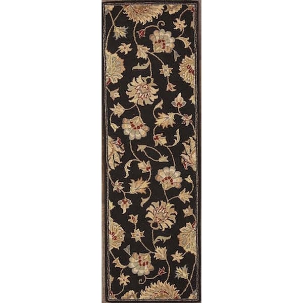 Tabriz Traditional Agra Oriental Hand Tufted Wool Floral Rug Black - 7'10" x 2'7" runner