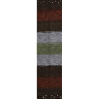 Carson Carrington Behec Wool Oriental StripeRed Rug - 9'9" x 2'6" runner