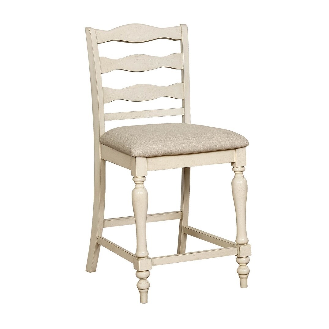 Shop Ladder Back Wooden Counter Height Chair With Fabric Seat Pack Of Two Antique White And Gray On Sale Overstock 25725197