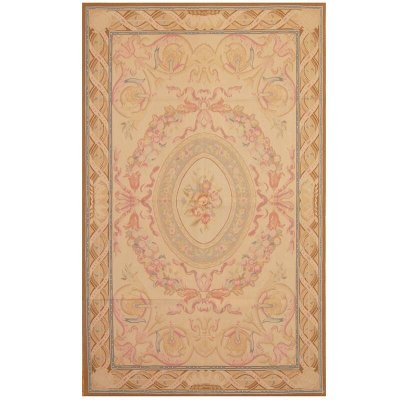 Handmade One-of-a-Kind Sino Aubusson Flatweave Wool Rug - 5' x 8'