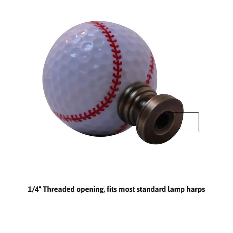 Baseball Lamp Finial, White with Red Stitching 2.25"h