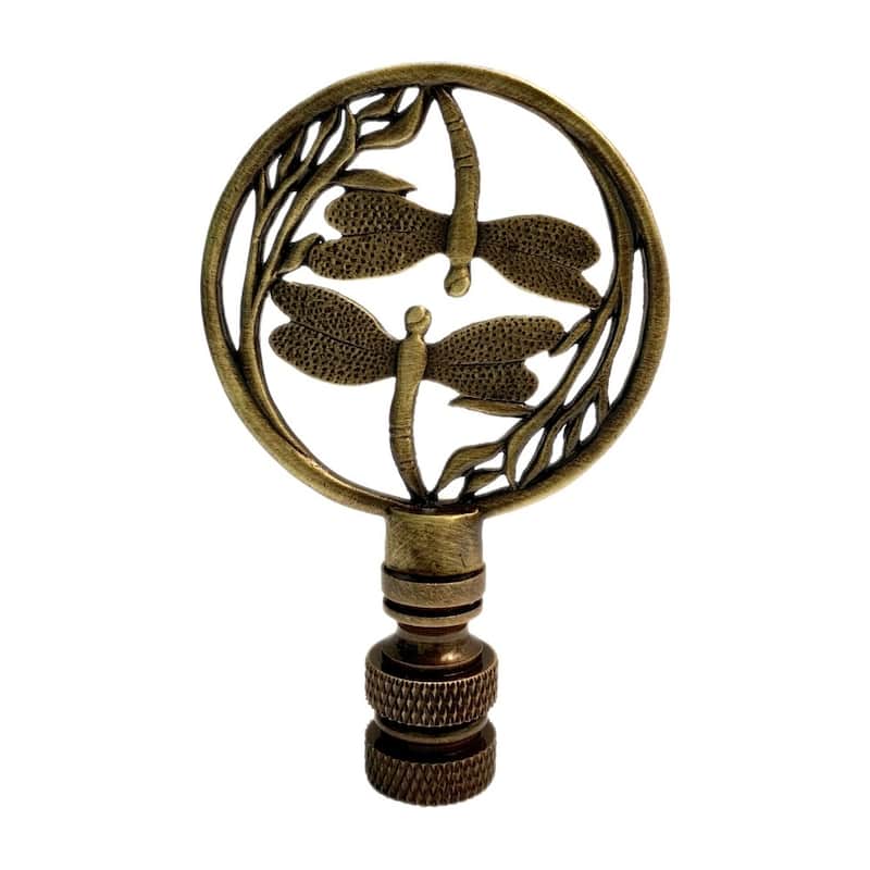 Double Dragonfly Lamp Finial Antique Brass 2.8"h