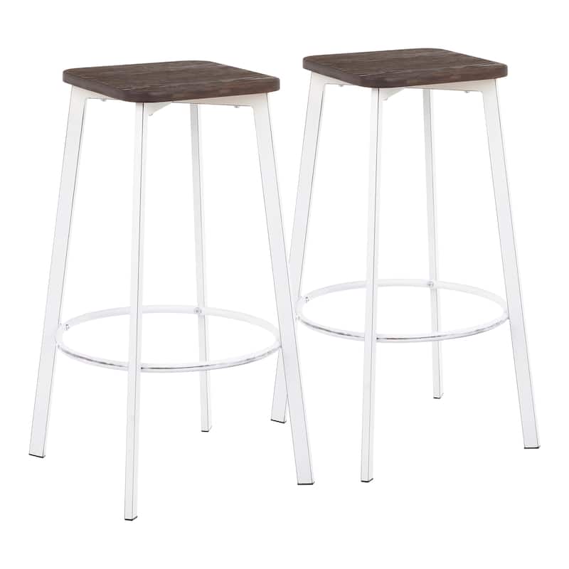 Carbon Loft Barton Backless Square Industrial Bar Stools (Set of 2) - vintage white/espresso