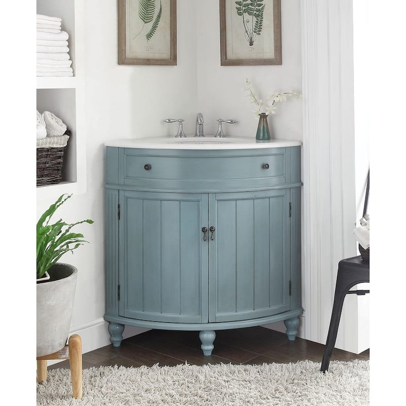 24" Benton Collection Thomasville Blue Corner Bathroom Sink Vanity