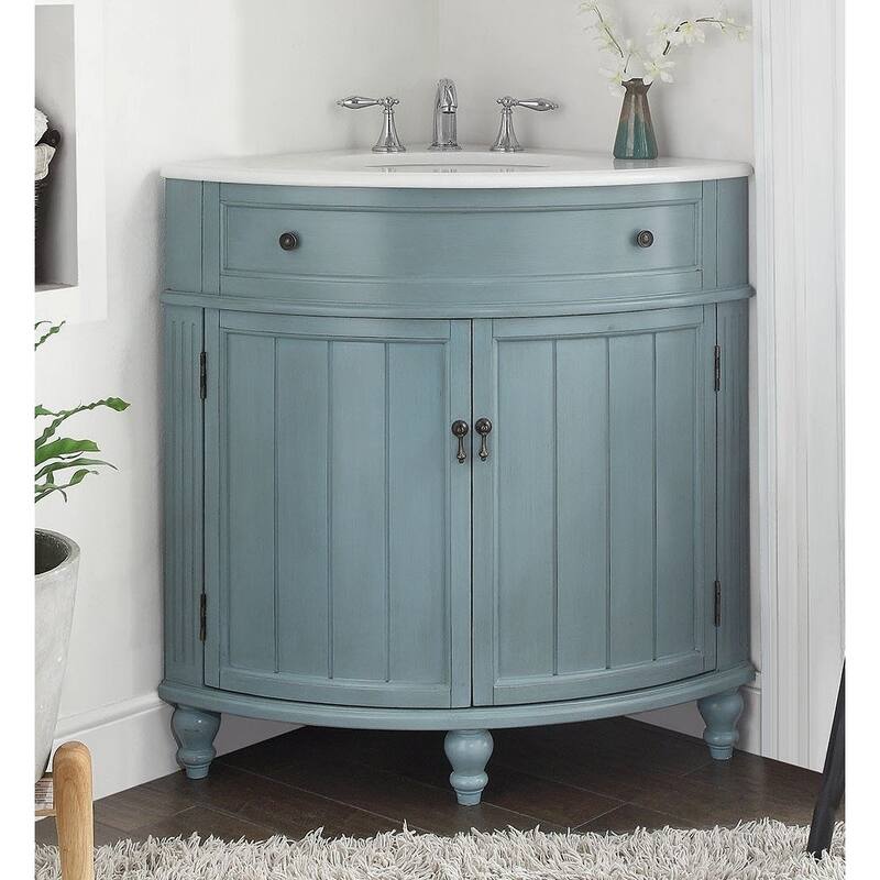 24" Benton Collection Thomasville Blue Corner Bathroom Sink Vanity - N/A