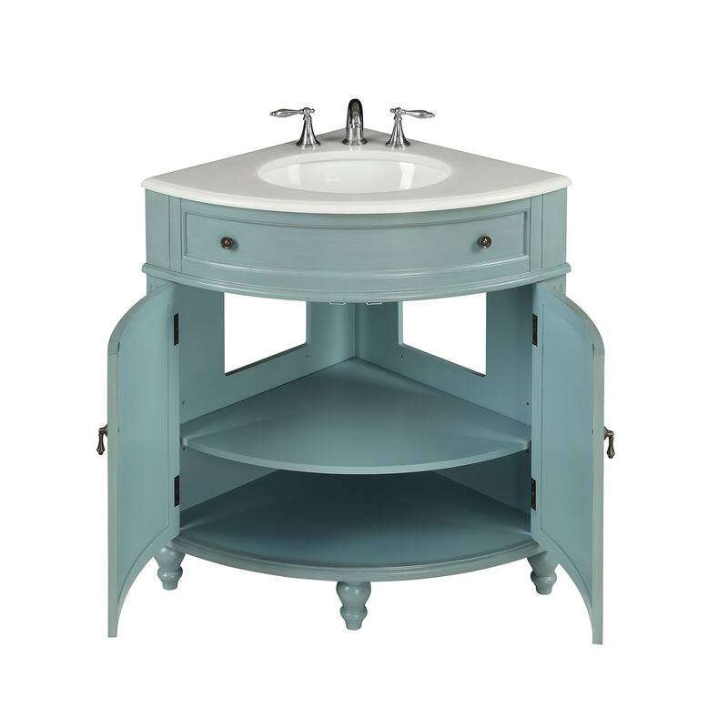 24" Benton Collection Thomasville Blue Corner Bathroom Sink Vanity