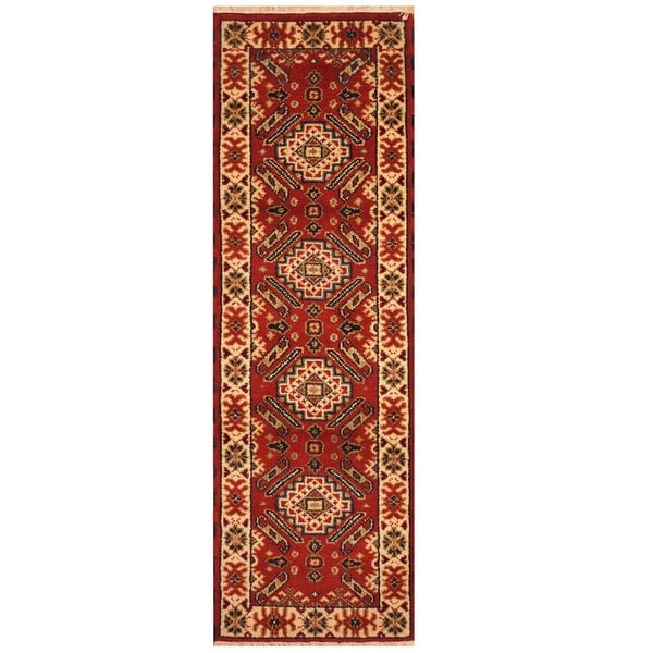 Handmade Kazak Wool Rug (India) - 2'1 x 6'6