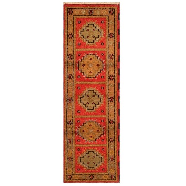 Handmade Kazak Wool Rug (India) - 2'1 x 6'5