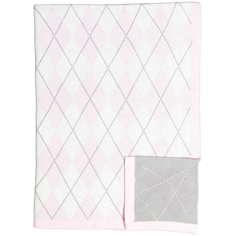 Argyle Knit Baby Blanket - Pink