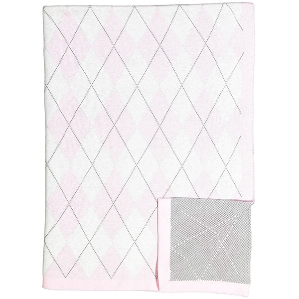 slide 2 of 4, Argyle Knit Baby Blanket Pink