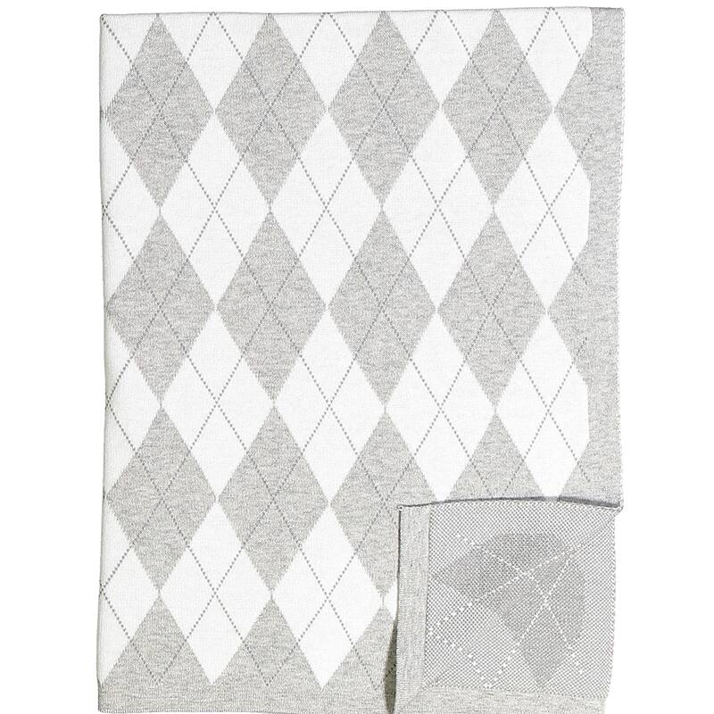 Argyle Knit Baby Blanket - Grey
