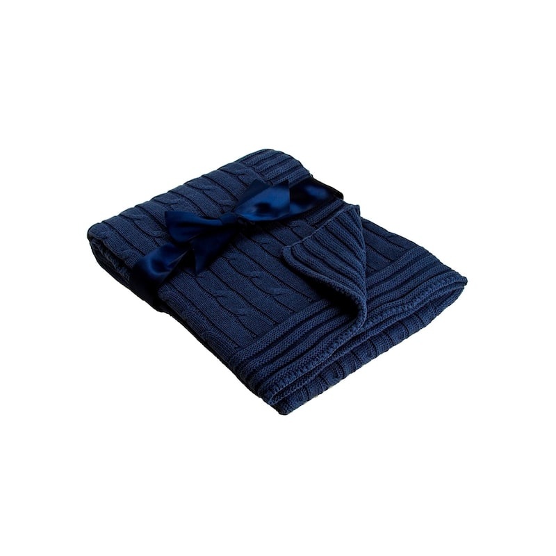 Cable Knit Baby Blanket - Cobalt Blue