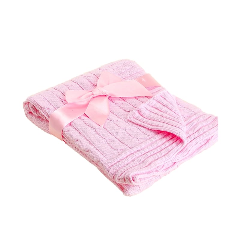 Cable Knit Baby Blanket - Pink
