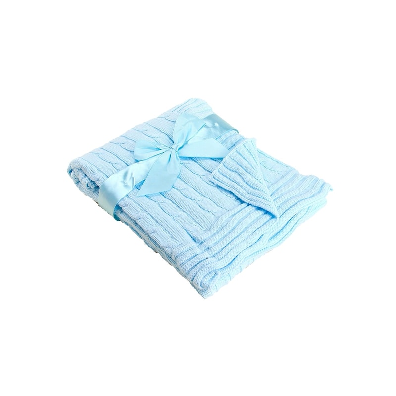 Cable Knit Baby Blanket - Blue